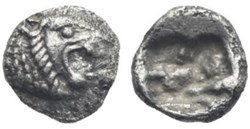 Royaume de Lydie / Quarante huitième de statère / Tête de Lion rugissant - Carré creux.