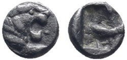 * Royaume de Lydie / Diobole / Tête de Lion rugissant - Carré creux.