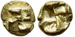 *Ionie / Incertaine / 1/24 eme de statère / Croix swastika - Carré creux.