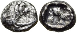 *Carie - Incertaine / Tiers de statère / Tête de lion stylisée - Carré creux