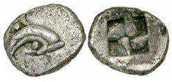 Thasos / Hémiobole / Dauphin à droite - Carré creux