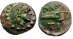 PAN04 / Chersonèse Taurique - Panticapée / Unité / Tête de satyre à droite  - Carquoi et arc ΠAN-TI.