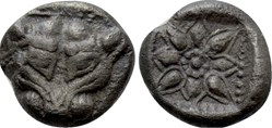 M Milet / 1/16eme de statère / Tête de Lion - Motif Stéllaire dans carré creux