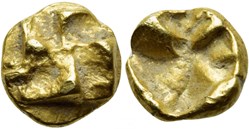 *Ionie / Incertaine / 1/48 eme de statère / Croix swastika - Carré creux.