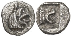 Obole à la tête de griffon et au lion  - Trésor d'Auriol