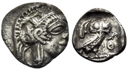 Athènes / Obole / Tête d'Athéna à droite - Chouette debout de face.