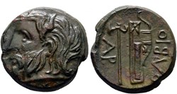 Sarmatie / Olbia / Unité / Tête barbue - Hache et arc dans son goryte.