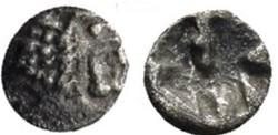 M Royaume de Lydie / Quarante huitième de statère / Tête de Lion rugissant - Carré creux.