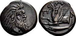 Chersonèse Taurique-Unité -Tête de Satyre à droite - Protomé de Griffon.