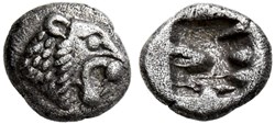 *Royaume de Lydie / Quarante huitième de statère / Tête de Lion rugissant - Carré creux.
