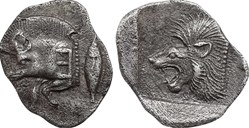 *Cyzique / Obole / Protomée de sanglier a gauche - Tête de lion a gauche