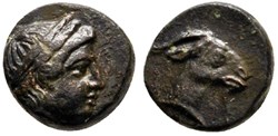 Aegea / Quart d'unité / Tête laurée d’Apollon à droite - Tête et cou de chèvre à droite.