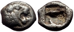 Royaume de Lydie / Tétartemorion / Tête de Lion rugissant - Carré creux.