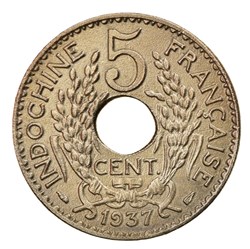 1937 - French Indochina Coin 5 Cents INDOCHINE FRANCAISE