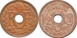 1937 1938 1940 RF INDOCHINE Francaise HALF CENT ( set of 5)