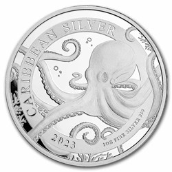 2023 - Caribbean Octopus Barbados 1 oz 999 Silver 1 Dollar ST/BU