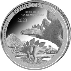 2023 - Prehistoric Life Stegosaurus (12.) Silver Coin 1 oz 999 Silver Congo ST