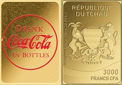 2023 - BOTTLES COCA COLA Through Decades 1/500 Oz Gold Coin 3000 Francs Chad