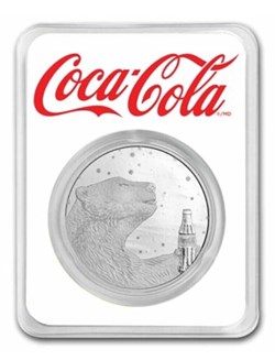 Coca-Cola®1 oz Silver Polar Bear Round in TEP & Blue Velvet Gift Bag
