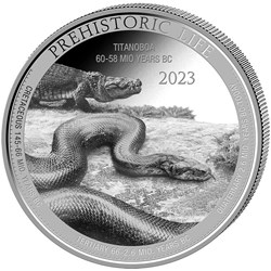 2023 - Prehistoric Life Titanoboa (10.) Silver Coin 1 oz 999 Silver Congo ST