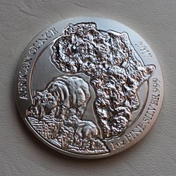 2017 Rwanda 50 Francs 1oz African Wildlife Series - Hippo ( Silver.999)
