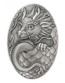 2024 Djibouti Dragon Egg 5oz Silver Shaped Antique Finish Coin