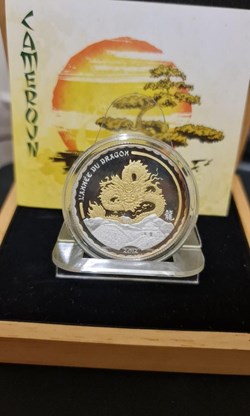 2012 - Cameroun 1000 francs Year of Dragon gilded silver coin