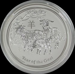 2015 1 KILO Silver KG Lunar Year of the GOAT Perth Mint Australia Round Capsule