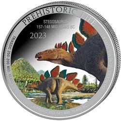 2023 - Prehistoric Life Stegosaurus (12.) 1 oz 999 Silver Colored Color Congo