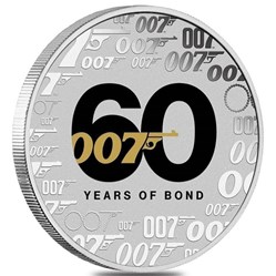 2022 Tuvalu 60 Years of Bond 1oz Silver Colored BU Coin