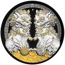 2020 - 1$ - Guardian Lions Pixiu - Black & White - 1 Oz Silver Coin