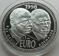 1998 - 20 EURO 1998 DE GAULLE + ADENAUER , SILVER .925