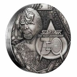 2017 - Star Trek - 2oz Lieutenant Commander Worf Silver Antiqued Coin