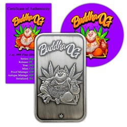 2023 - Buddha OG Antiqued 1 oz .999 Fine Silver Art Bar High Life Castronomics