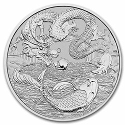2023 - Australia 1 oz Silver Dragon & Koi Chinese Myths and Legends *ST*