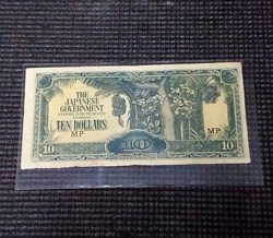 1942 - 10 Dollars Banknote (Banana Money) from World War II, Used.