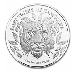 2022 Lost Tigers of Cambodia 1 oz .999 fine silver coin in capsule