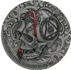 2018 1 Oz Silver CARVED SKULL BONES OF ST. ALOYSIUS GONZAGA Antique Coin