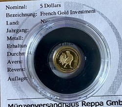 2010 NAURU - $5 IN 9999 GOLD (0.5G), PP - FRENCH GOLD INVESTMENT Rooster