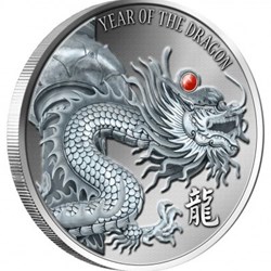 2012 - Silver High Relief Coin RED FIRE DRAGON, Fiji - 2oz