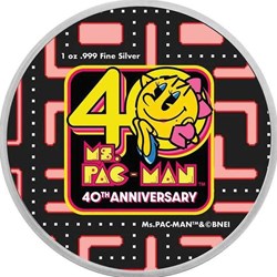 2021 MS PACMAN 40th Anniversary Colored 1 Oz Silver Coin 2$ Niue