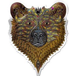 2021 - GRIZZLY BEAR SOLOMON ISLANDS $2 DOLLARS COLORIZED SILVER WORLD COIN