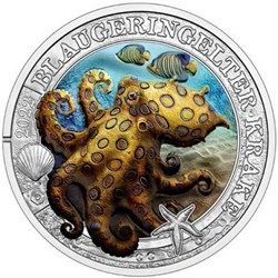 2022 - Austria 3 Euro Bright Sea Worlds Blue Ringed Octopus