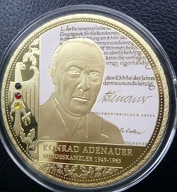 1949 - Germany Medal 70mm Konrad Adenauer Gold Plated With Stones 111g