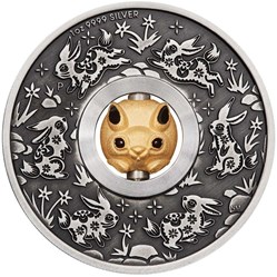 2023 Tuvalu Year of the Rabbit Rotating Charm 1oz Silver Antiqued Coin