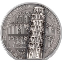 2022 Cook Island Leaning Tower of Pisa 2 oz. Silver Antique Finish Coin