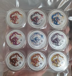 2012 Perth Mint Australia 9 x 1oz Silver Dragon Lunar Series Colorized (Set of 9 Coins)