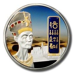 2012 - FIJI $50 Egypt Jewels NEFERTITI Silver 2oz Gold/Palladium plated + Gemstone