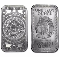 1 Troy oz .999 Fine Silver Aztec Calendar Cuauhtemoc Bullion Bar
