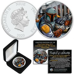 2020 Niue 1 TROY OZ SILVER BU Star Wars BOBA FETT Coin with CLOUD CITY Backdrop